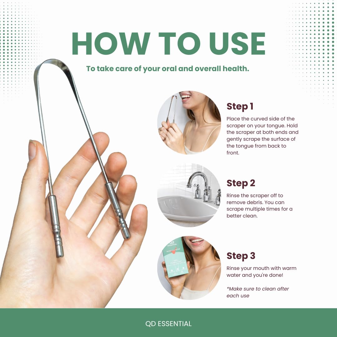 Stainless Steel Tongue Scraper for Adults with Travel Case (2 Pack) – Stainless Steel Cleaner for Daily Hygiene, Reduce Bad Breath – Oral Care Travel Essentials, Metal Tongue Scraper
