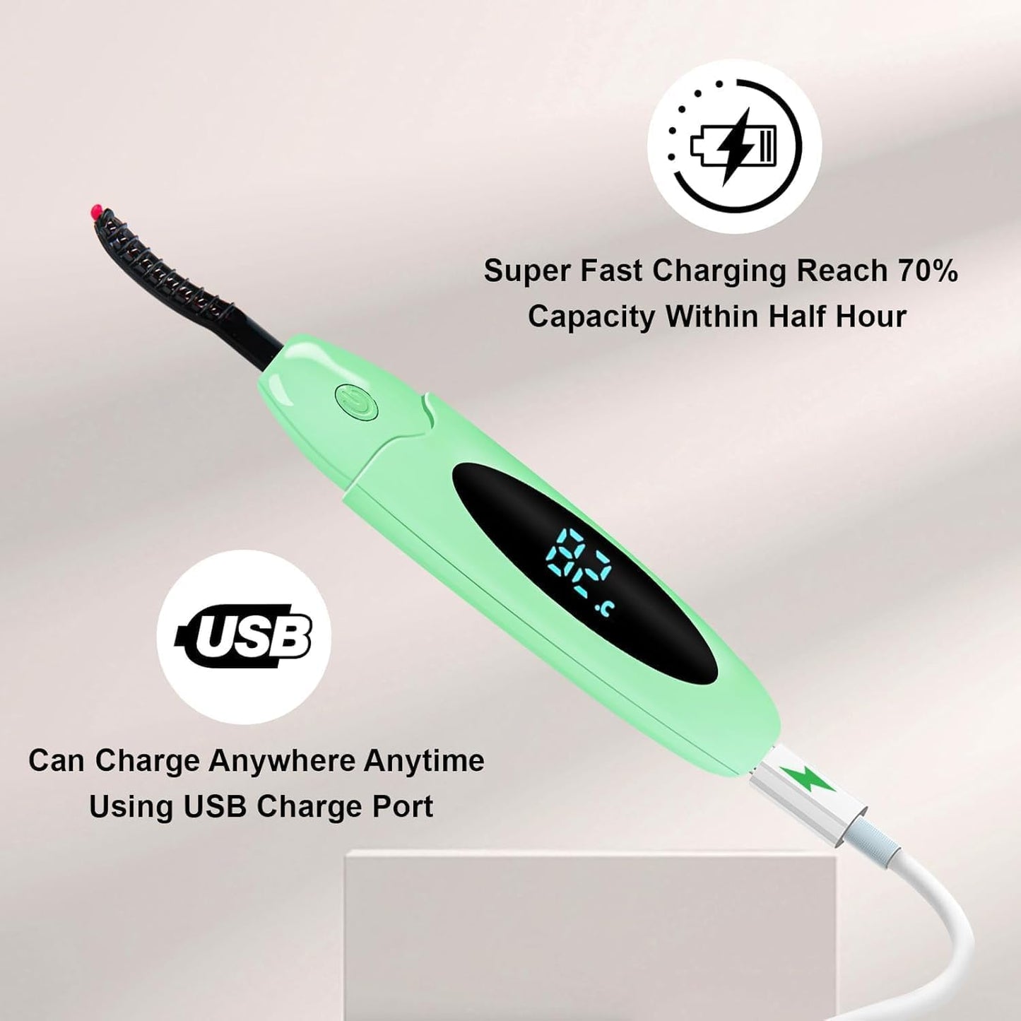 Heated Eyelash Curlers Electric Eyelash Curler with LED Display, 3 Temperature Modes Anti-Burn USB Rechargeable Natural Curling 24H Long Lasting for Women Makeup Tools Gifts LS423