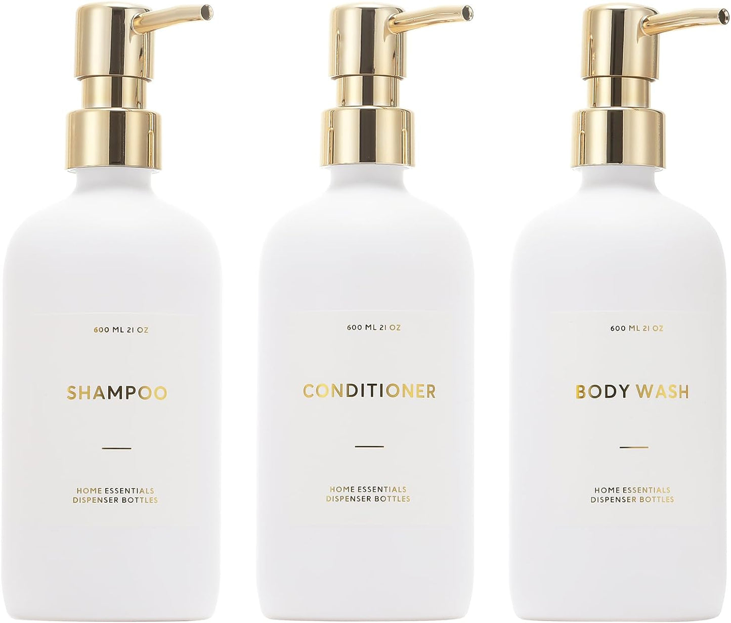 HOMCDALY Shampoo and Conditioner Dispenser, 21oz 3-Pack Refillable Pump Bottles, Shampoo Container, Empty Pump Bottle, Bathroom Shower Dispenser（21oz-White&Gold）