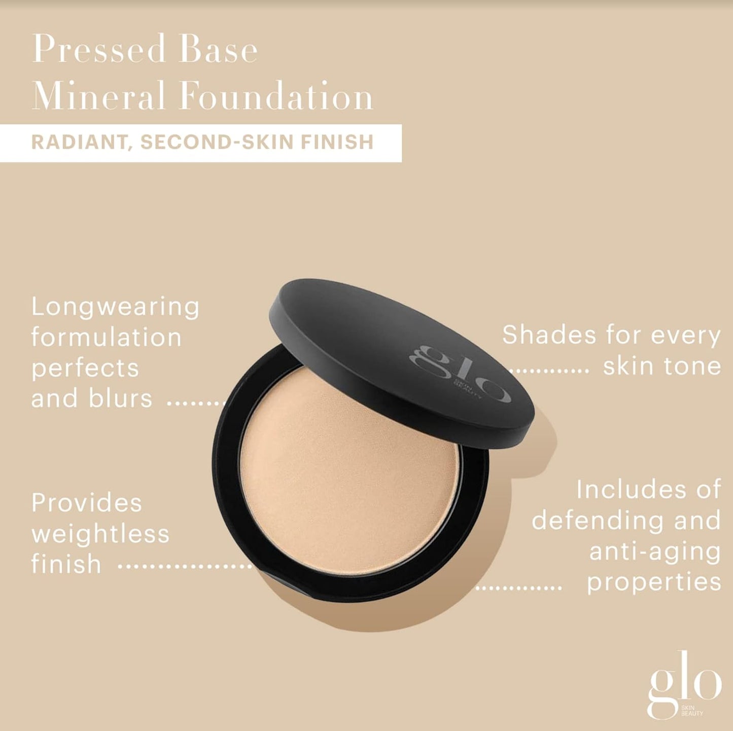 Glo Skin Beauty Pressed Base Powder Foundation Makeup (Golden Medium) - Flawless Coverage for a Radiant Natural, Second-Skin Finish
