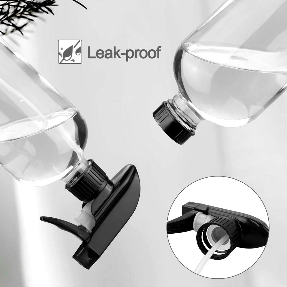 Glass Spray Bottles, 16oz Refillable Containers, Empty Boston Round Bottles with Labels & Adjustable Nozzle for Cleaning, Gardening, Aromatherapy, Pets, Plant, Hair -Clear (1 Pack)