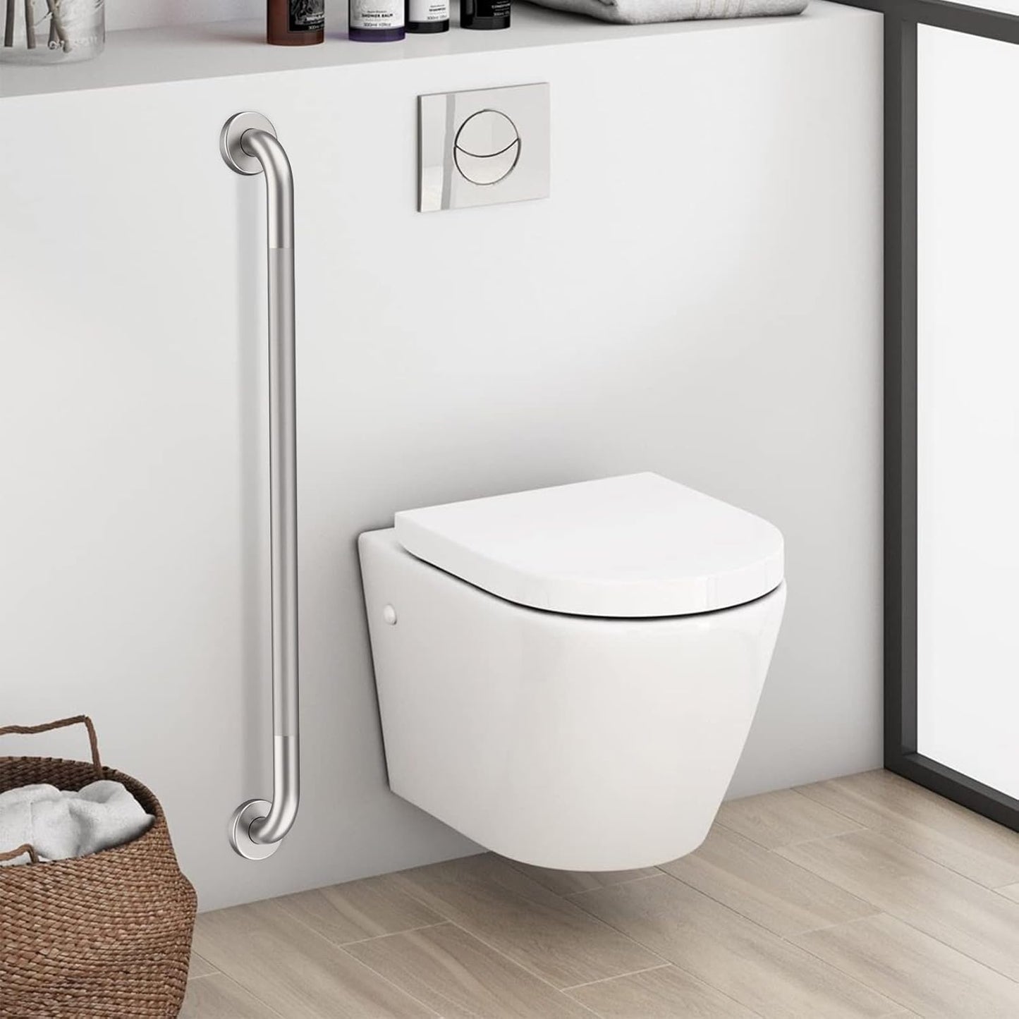 36 Inch Anti Slip Shower Grab Bar, Munzong 2 Pack Brushed Nickel Bathroom Grab Bar, Knurled Bathroom Balance Bar,Safety Hand Rail Support Handicap Elderly Injury Senior Assist Bath Handle