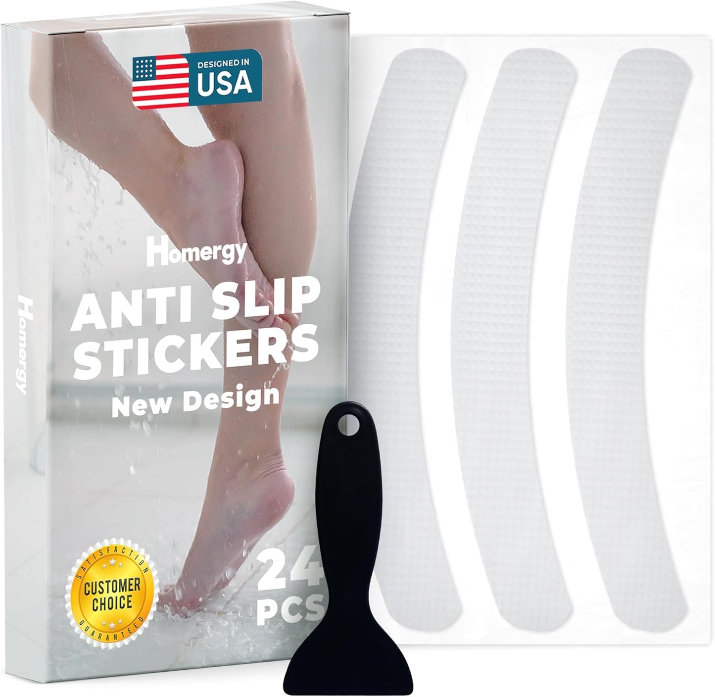 Homergy Anti Slip Shower Stickers 24 PCS, Invisible Non-Slip Shower Strips for Adults, Premium Adhesive Bath Tub Stickers (Clear)