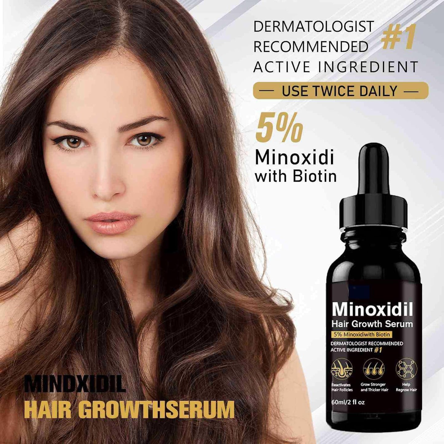 5% Minoxidil for Men Hair, Minoxidil Hair Growth Serum for Women Hair Growth, Men Beard Growth, Hair Loss Treatment with Dropper Applicator & Massage Tool