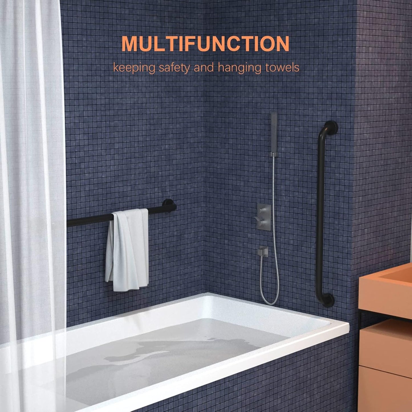 2 Pack Matte Black Shower Grab Bar 40 Inch, iMomwee Stainless Steel Bathroom Grab Bar, Bath Shower Balance Bar, Safety Hand Rail Support, Handicap Elderly Senior Assist Bath Handle (1.25" Diameter)