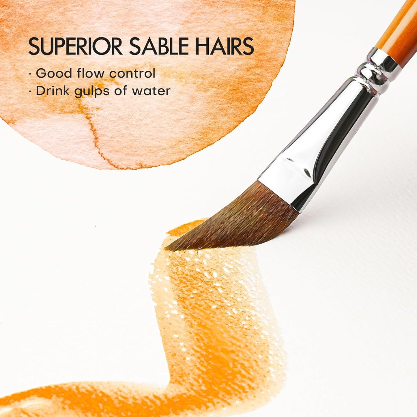 Sable Watercolor Brushes Kolinsky Watercolor Paint Brushes for Artists Professional 6pcs - Pointed Rounds Cat Tongue Oval Wash Dagger for Watercolor Acrylics Inks Gouache Painting