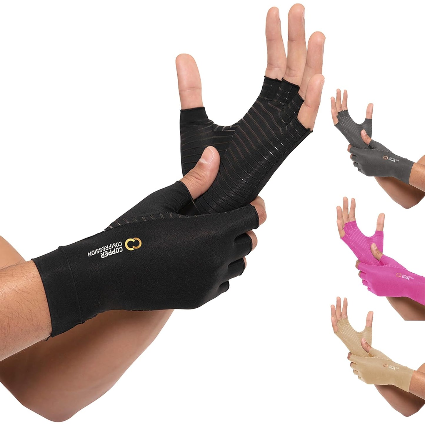 Copper Compression Arthritis Gloves | Fingerless Arthritis Carpal Tunnel Pain Relief for Men & Women | Hand Support Wrist Brace for Neuropathy, Rheumatoid, Tendonitis, Swelling, Crocheting, Typing (S)