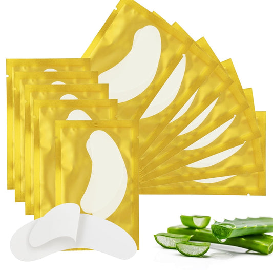 50Pair Eyelash Extension Gel Patches Kit Natural Hydrogel, Lash Gel Pads for Beauty Makeup Mask Kit Supplies Eye Mask Pads Beauty Tools (Gold)