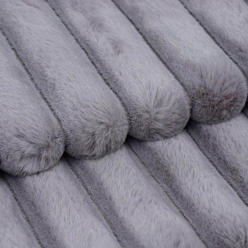 MADIZZ Set of 2 Faux Wool Plush Decorative Throw Pillow Covers 20x20 Inch Grey Fluffy Striped Soft Decorative Cushion Cover for Sofa Bedroom Pillow Shell