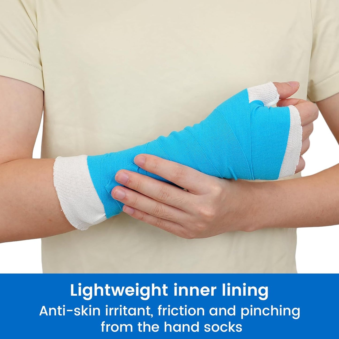 Velpeau Hand Socks for Splint (Pack of 10), Breathable, Thin Stockinette Tubing for Arm, Wrist Brace with Thumb Spica Liner, Cotton Gauze Sleeve, Under Cast Wrap, Arm Cover for Men and Women (White, Light Version, L)