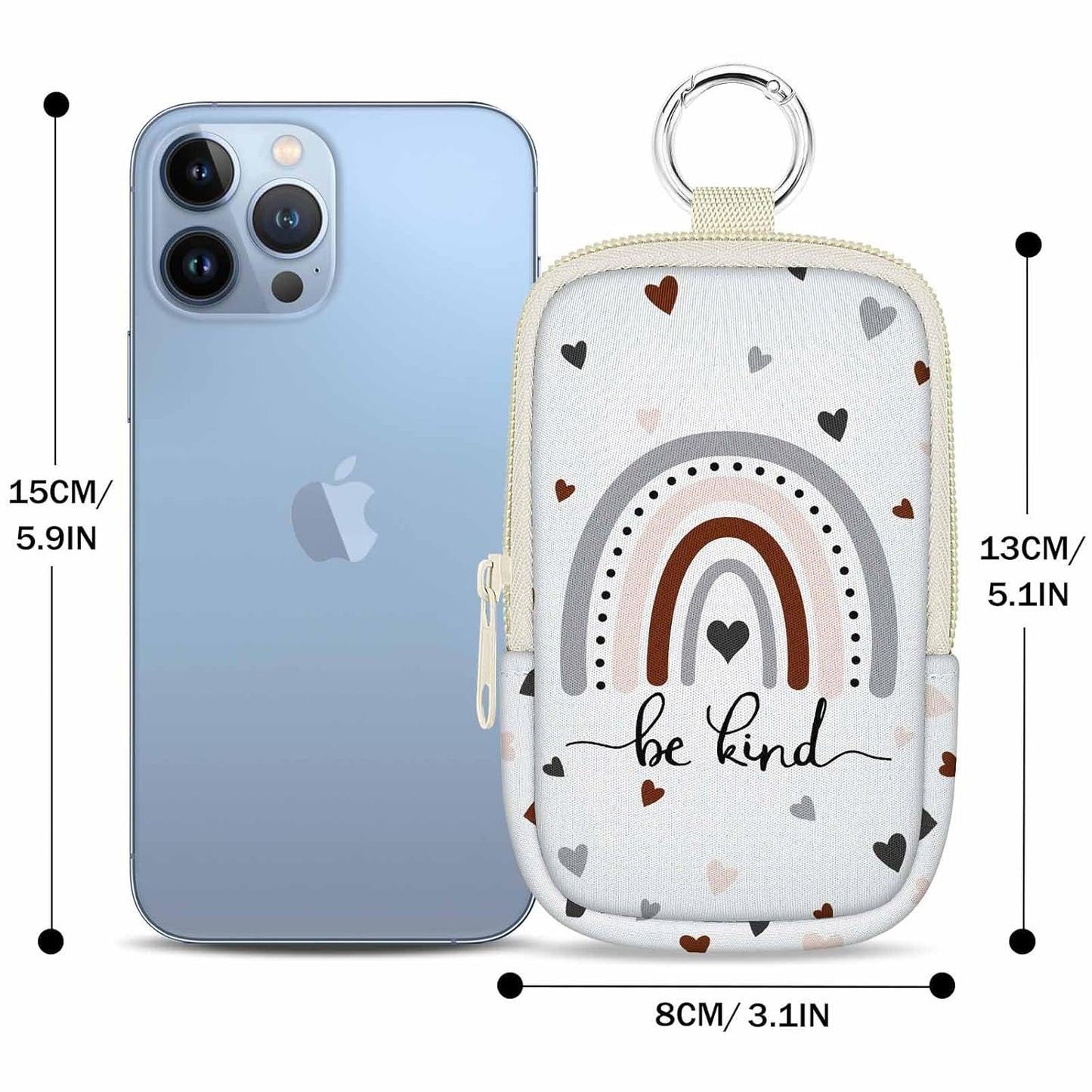 Hand Sanitizer Spray Case, Rainbow Be Kind Hand Sanitizer Holder Zippered Pouch, Cute Fashion Accessory with Snap Hook for Glow Mist and Power Mist 1FL OZ