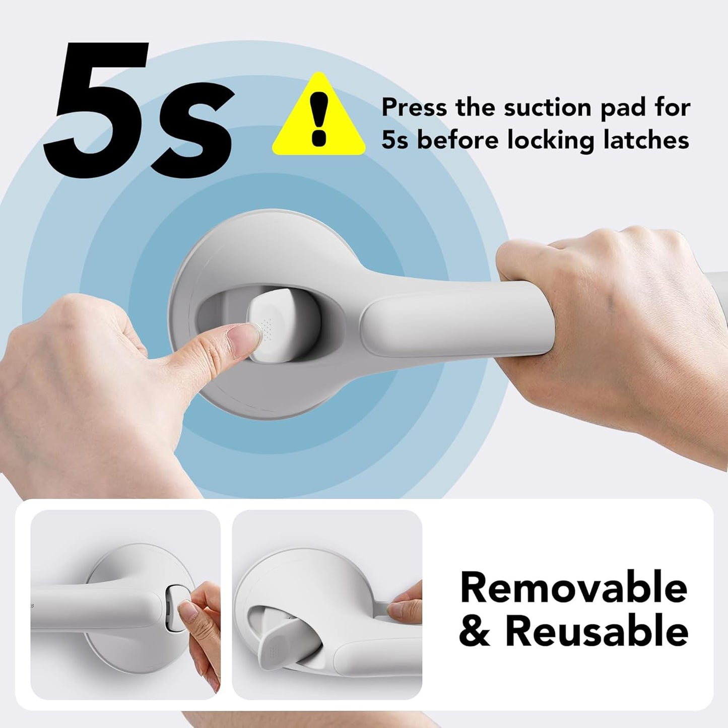 2 Pack 16 Inch Grab Bars for Bathtubs and Showers for Seniors, Heavy Duty Shower Handle for Elderly, Suction Cup Removable Handrails Handicap Bath Grip Bathroom Safety Grips （White）