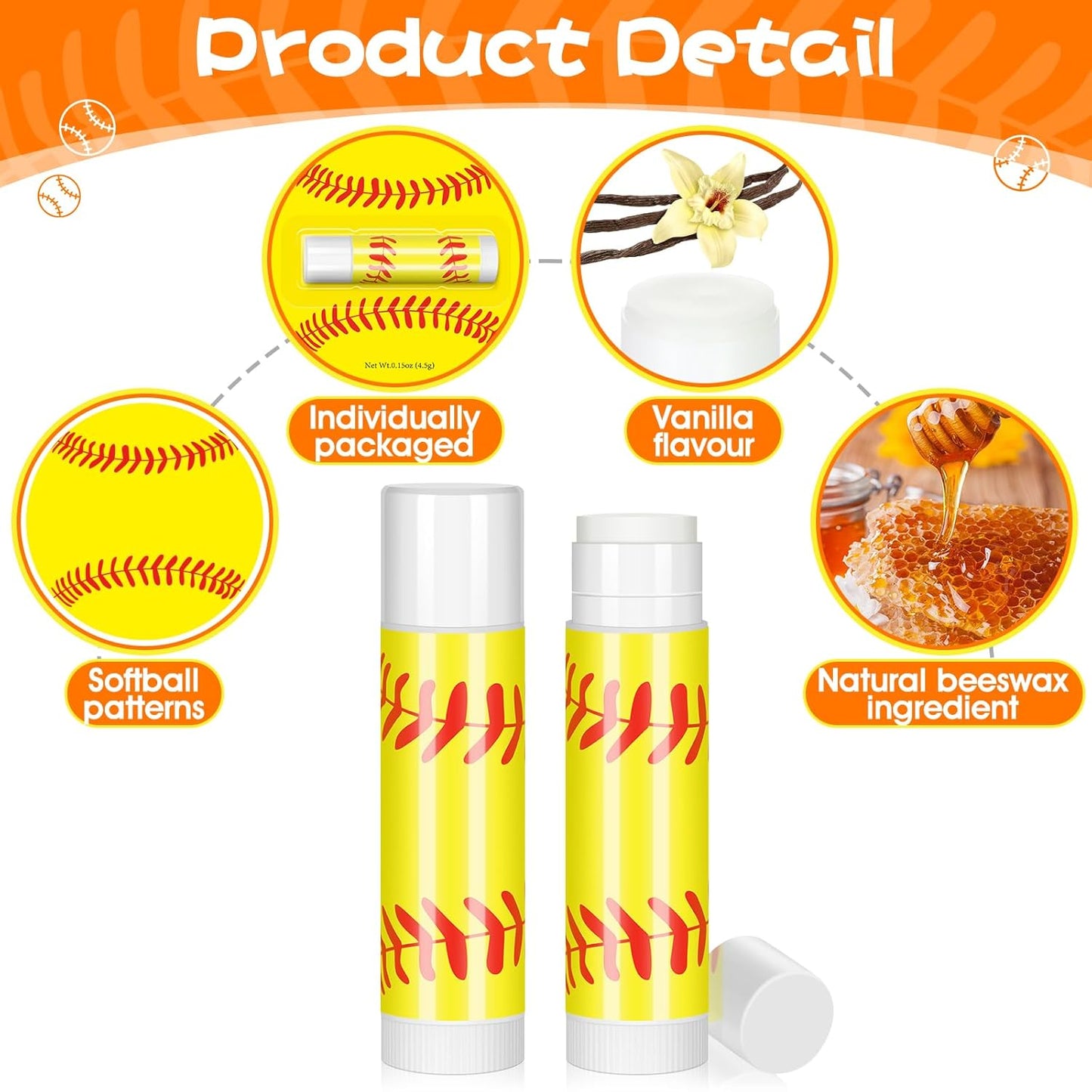 12Pack Softball Lip Balm for softball theme party Bulk Gifts,Beeswax Moisturizing Lip balm,Vanilla Flavor Plumping Chapstick for softball Team Girls kids Men Women Sports Lovers
