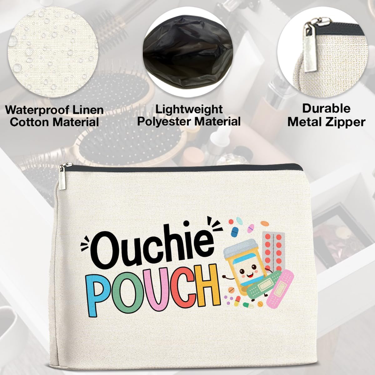 Cute Ouchie Pouch Meds Makeup Bag Gifts for Women Medicine Storage Cosmetic Bag Zipper Pouch