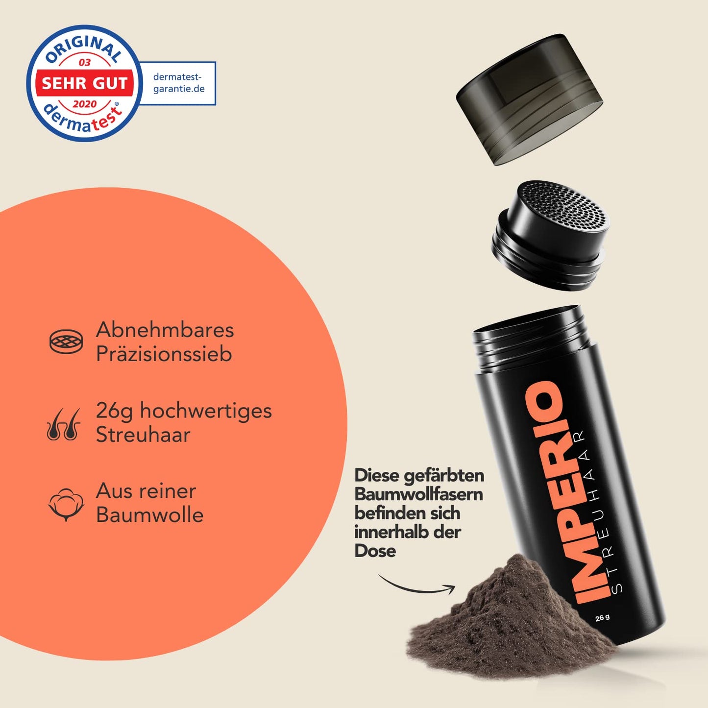 IMPERIO Hair Building Fibers for Thinning Hair - 26g Premium Hair Fibers for Women & Men - Dark Brown