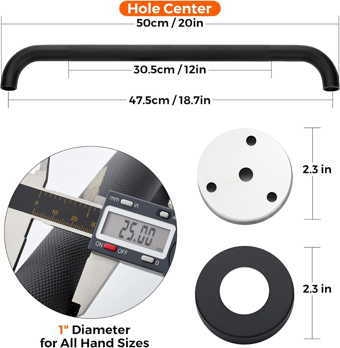 Grab Bars for Shower, 1 Pack 20-Inch Anti Slip Shower Handles for Elderly, Safety Shower Grab Bar, Stainless Steel Handicap Grab Bars for Bathroom (Black 1" Diameter)