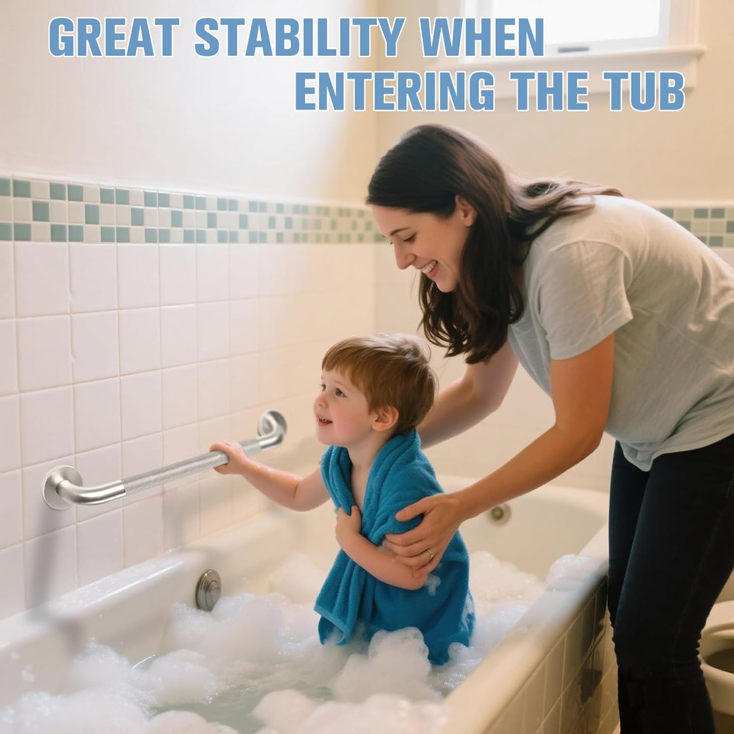 Grab Bars for Bathtubs and Showers 2 Pack 24'' Safety Grab Bar, Heavy Duty Shower Handle Bath Handrails for Seniors and Elderly, Bathroom Safety Grip