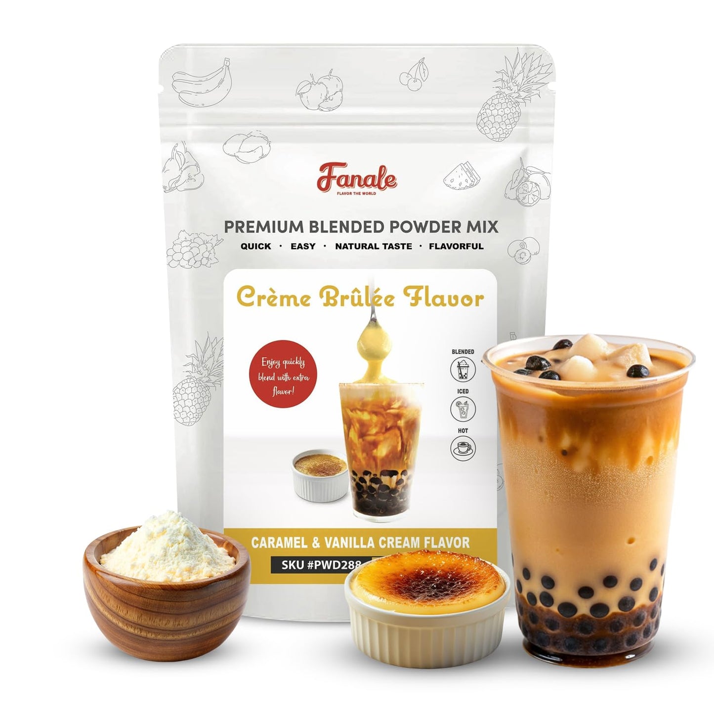 Fanale Premium Creme Brulee Bubble Tea Flavoring Powder | Perfect for Baking, Smoothies, Desserts and Drinks | Instant Flavoring Powder for Boba Milk Tea - 2.2 lb 1kg | PWD288
