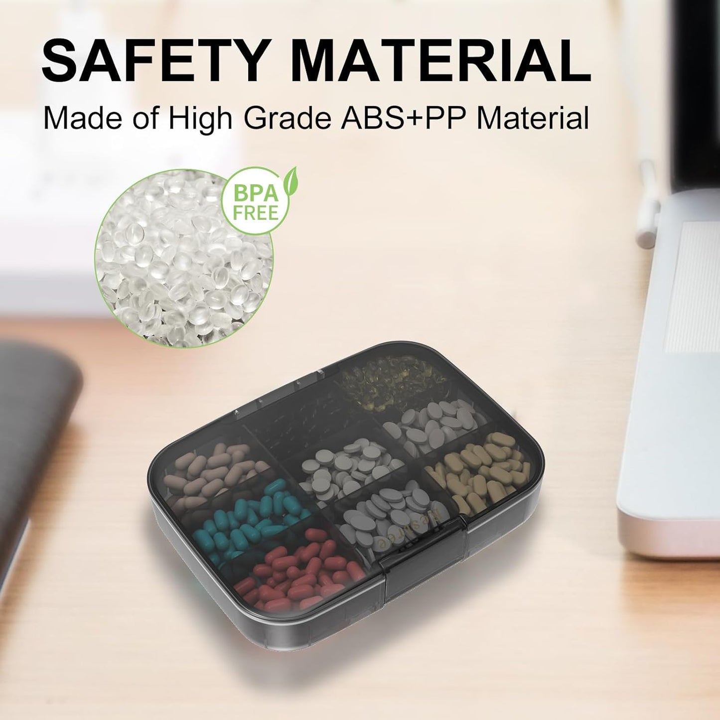 Restree Large Pill Organizer, Moisture Proof & Waterproof Travel Pill Case, Portable Medication Box with Adjustable Dividers for Vitamins Supplements Fish Oil and Daily Pills 9 Compartments (Black)