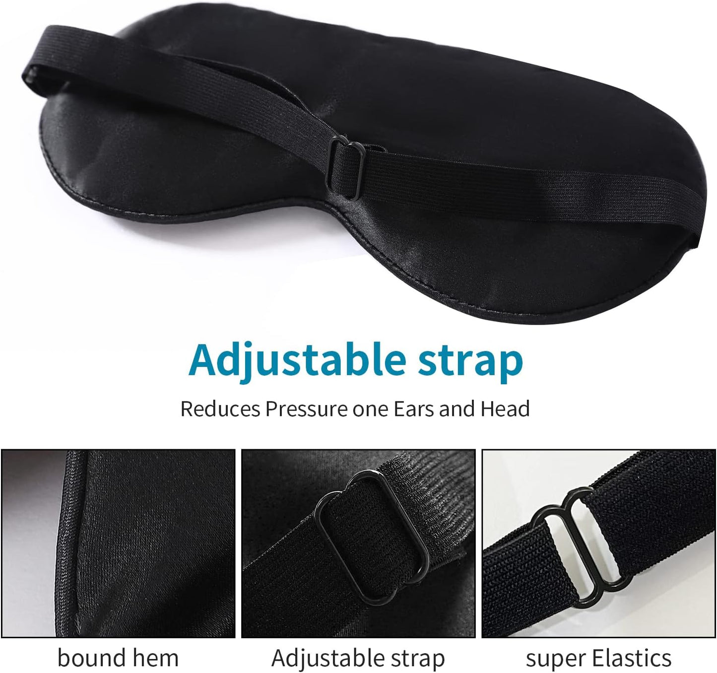 2-Pack 100% Real Natural Silk Eye Mask, Silk Sleeping Mask, Shade Puffy Eye Gift with Adjustable Straps, Sleep Eye Mask, SHJINJU Eye Mask Shade (Black and Black)