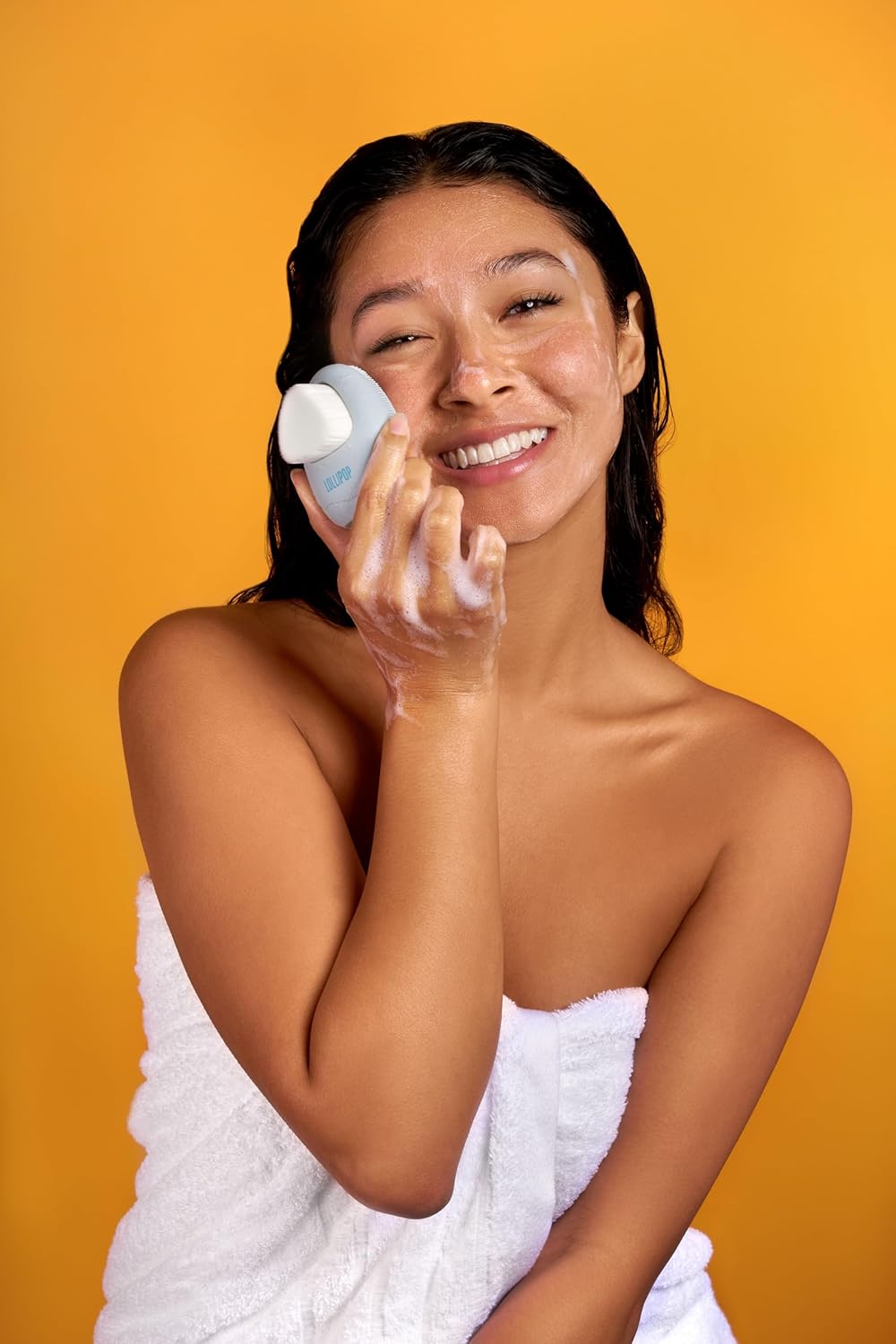 LOLLIPOP Dual-Sided Facial Cleansing Brush | Palm Size Silicone Face Exfoliator and Soft Fiber Cleanser | Manual Face Scrubber for Pores, Makeup Removal, Blackhead and Skincare Routine, Oceanic