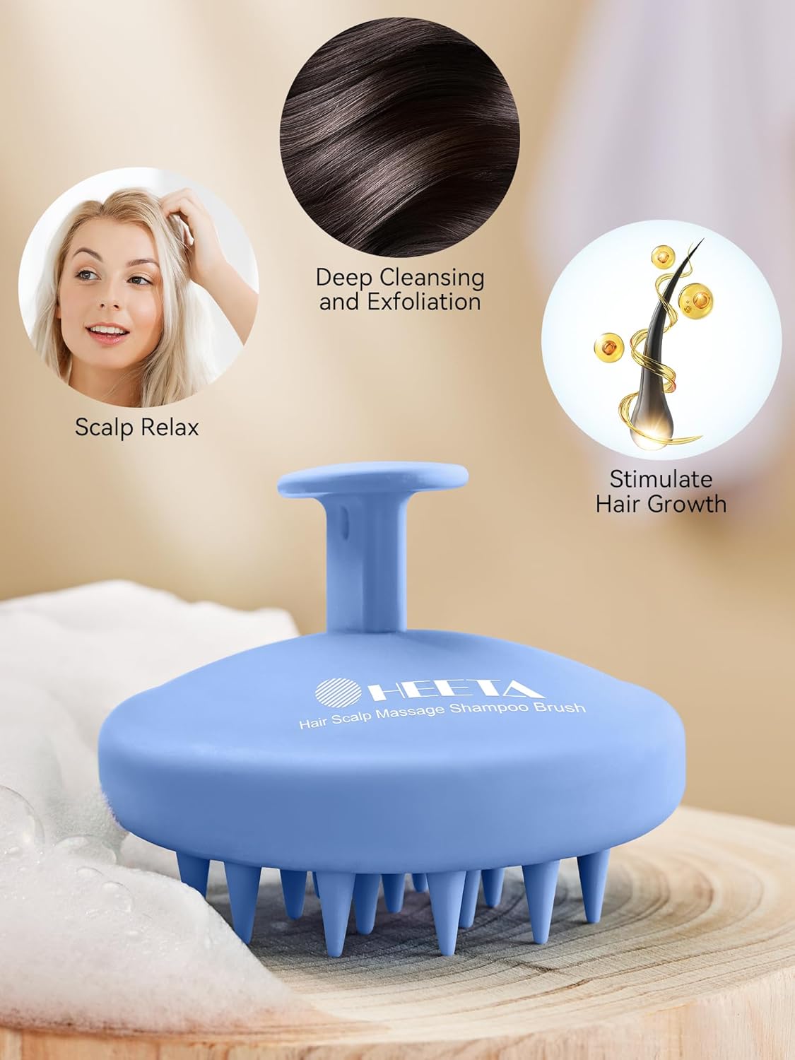 HEETA Scalp Massager Hair Growth, Scalp Scrubber with Soft Bristles, Integrated Silicone Design, Scalp Exfoliator for Dandruff Removal & Relax Scalp, Shampoo Brush Fit Wet Dry Hair Use, Blue