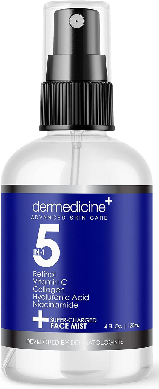 5 in 1 Super Charged Anti-Aging Face Mist w/Retinol, Vitamin C, Collagen, Hyaluronic Acid & Niacinamide | Hydrates, Refreshes & Brightens for a More Glowing Complexion | 4 fl oz, 120 ml
