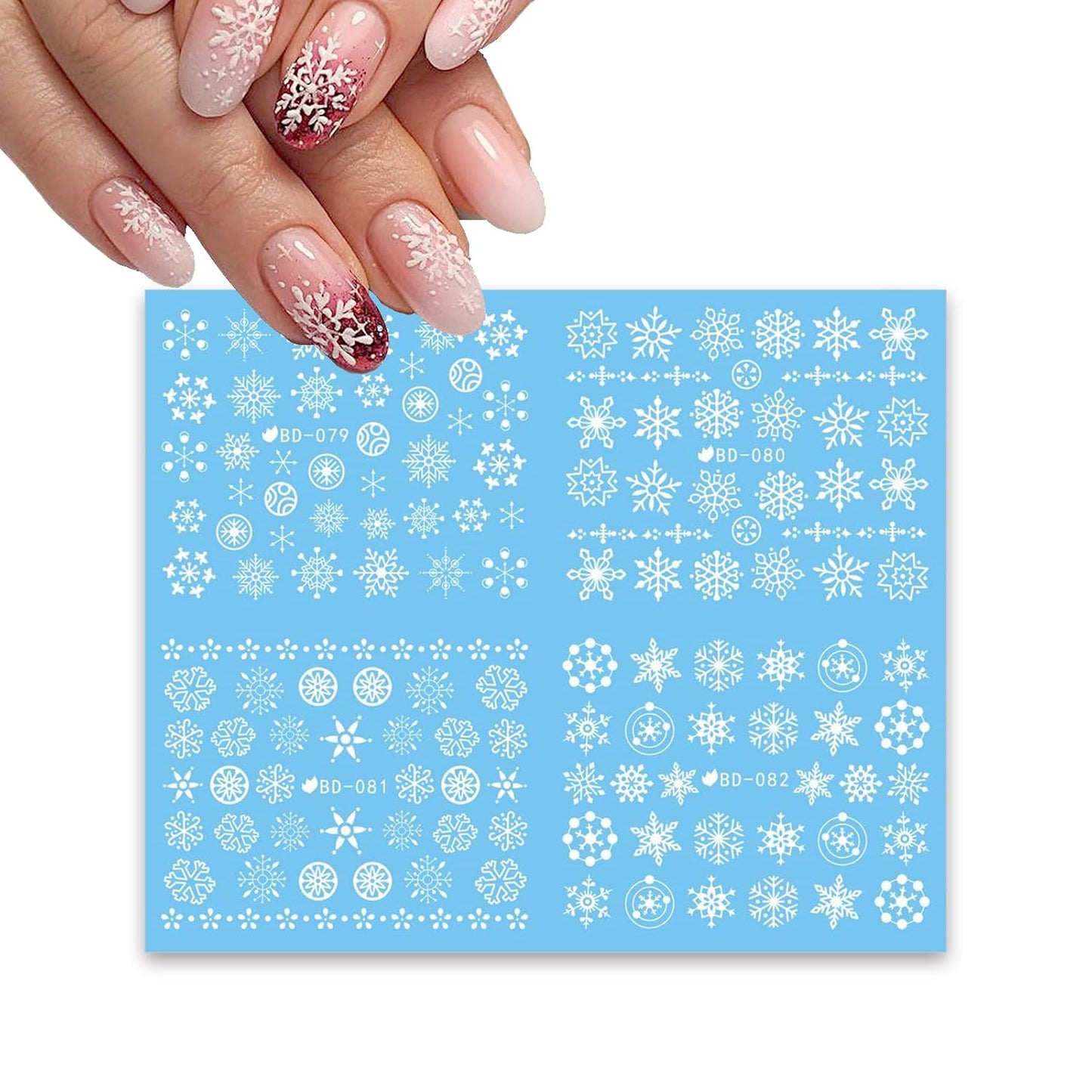 24 Sheets Christmas Nail Stickers Snowflake Nail Art Water Decals Transfer Nail Supplies Snowflake Angel Bell Elk Design Nail Tattoo Stickers for Women Girls Christams Nails Design Art Decoration