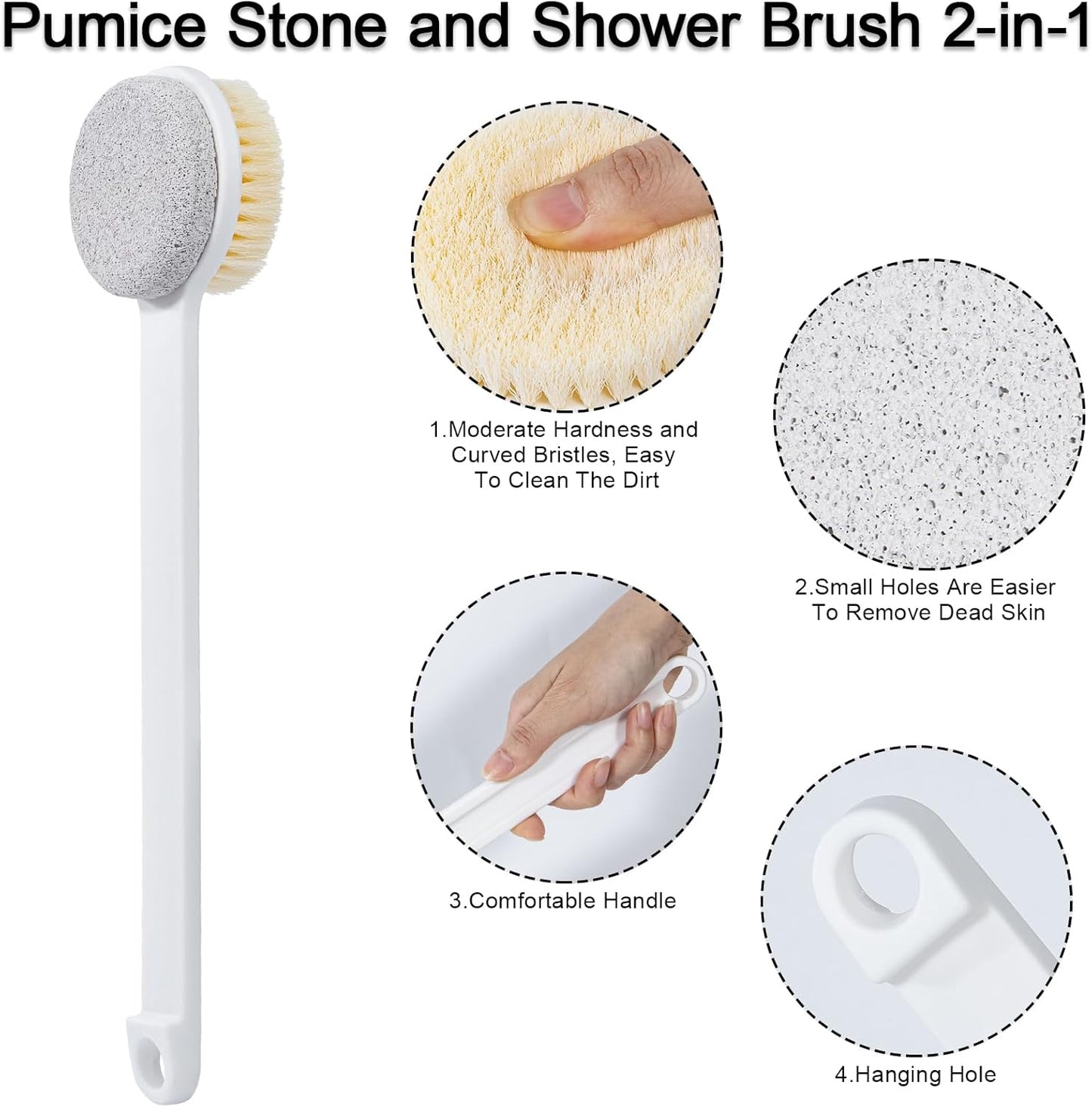 Pumice Stone for Feet with Long Handle (Double-Faced Straight White Handle, Count, 1.0)