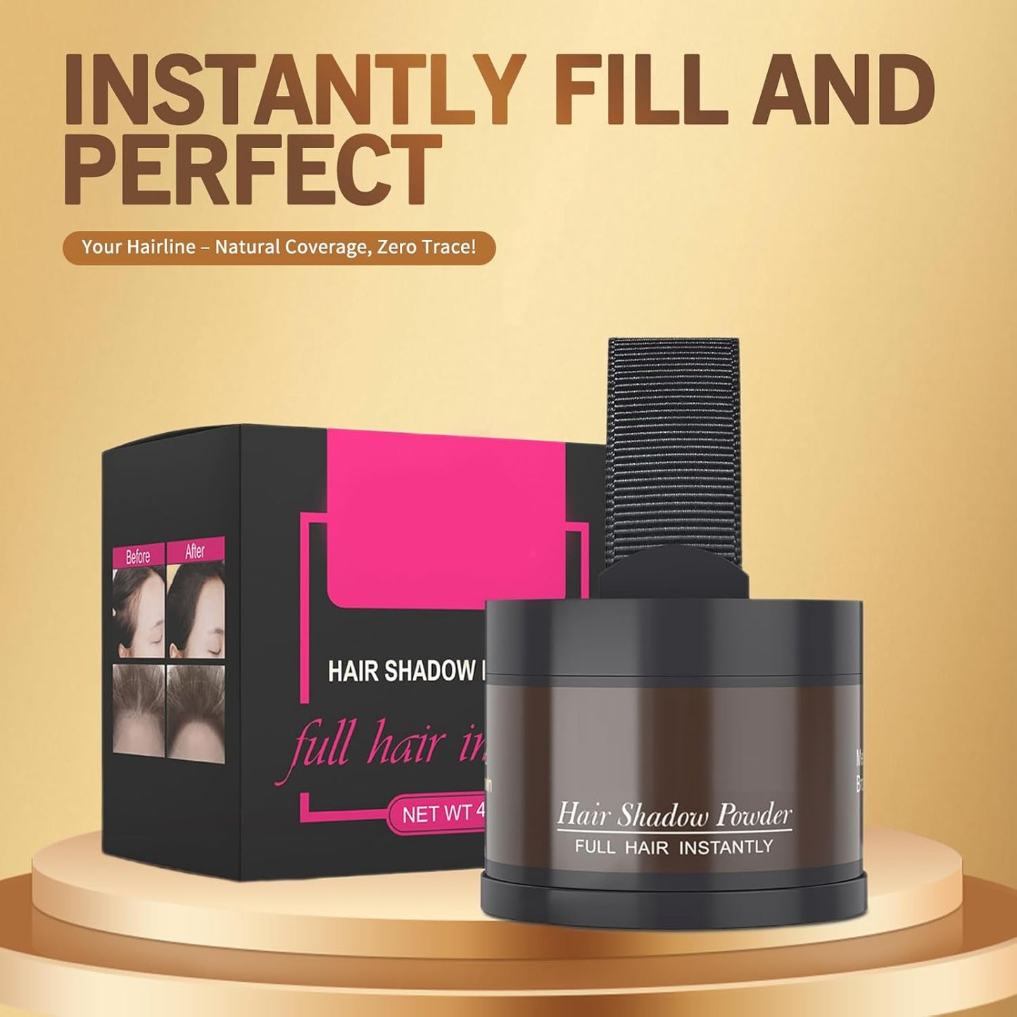 Hairline Powder (Medium Brown) - Instantly Cover Gray Roots, Hair Touch-Up, Hair Color Shadow for Thin Hair