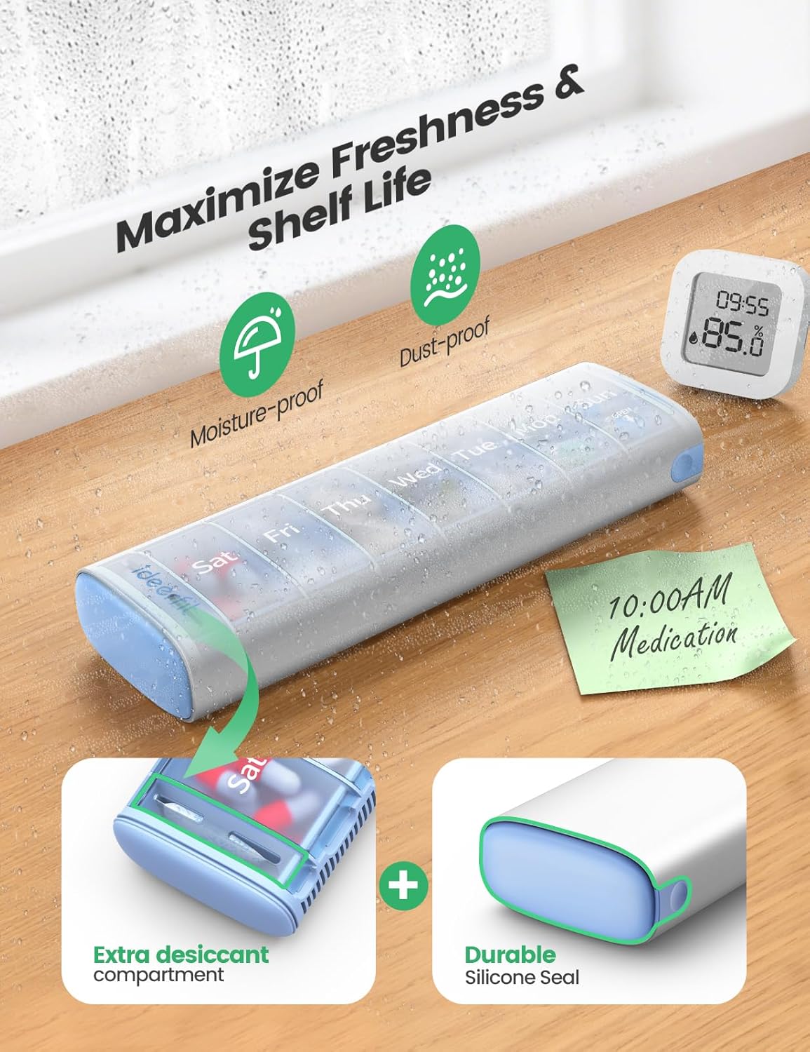 Weekly Travel Pill Organizer,Ideerfit Small Pill Box 7 Day,Portable Pill case,Daily Medicine Box,Drawer Design Pill Container for Medication, Vitamins, Fish Oils, Supplements,Pink