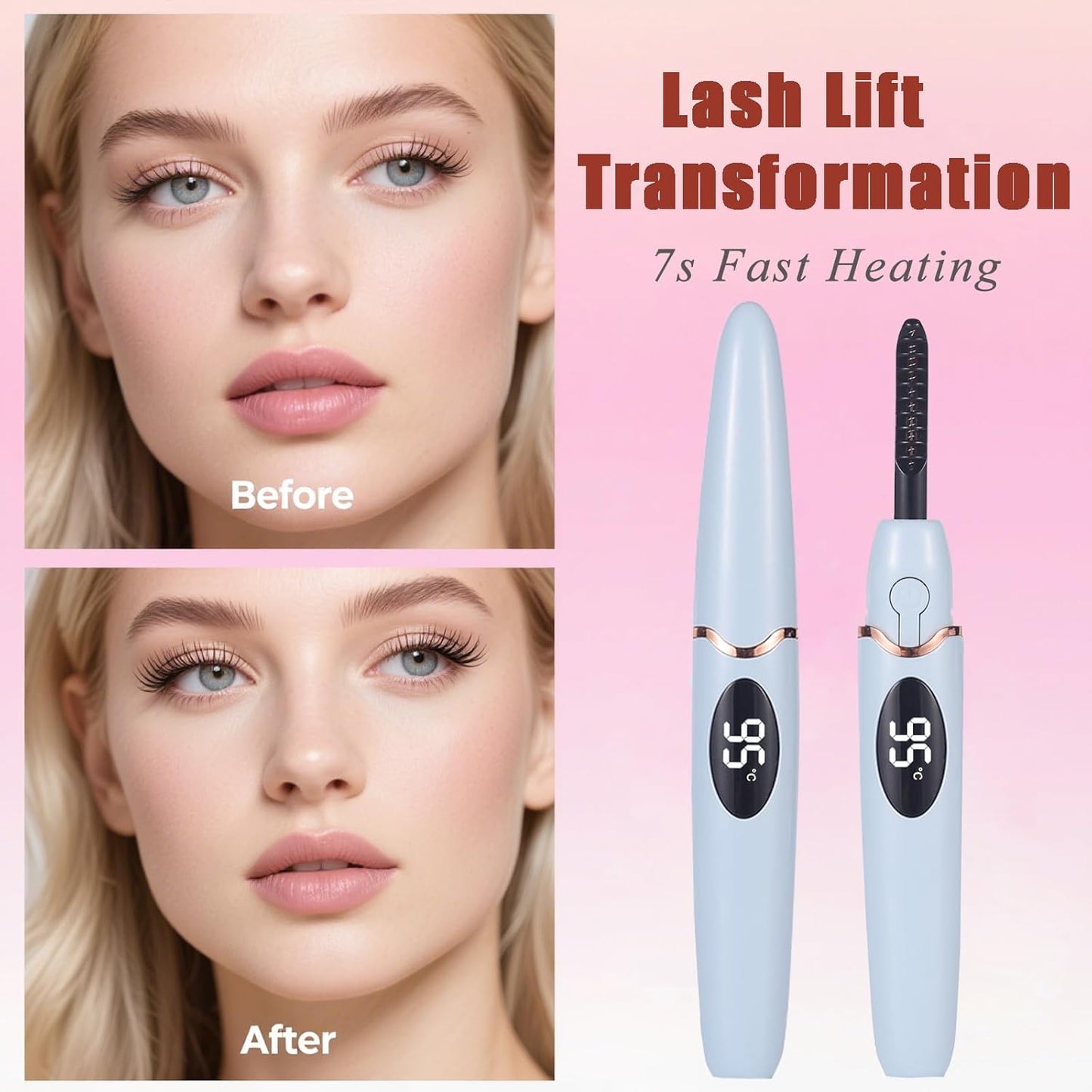 Heated Eyelash Curlers Electric Eyelash Curler with LED Display, 4 Temperature Modes Anti-Burn USB Rechargeable Natural Curling 24H Long Lasting for Women Makeup Tools Gifts