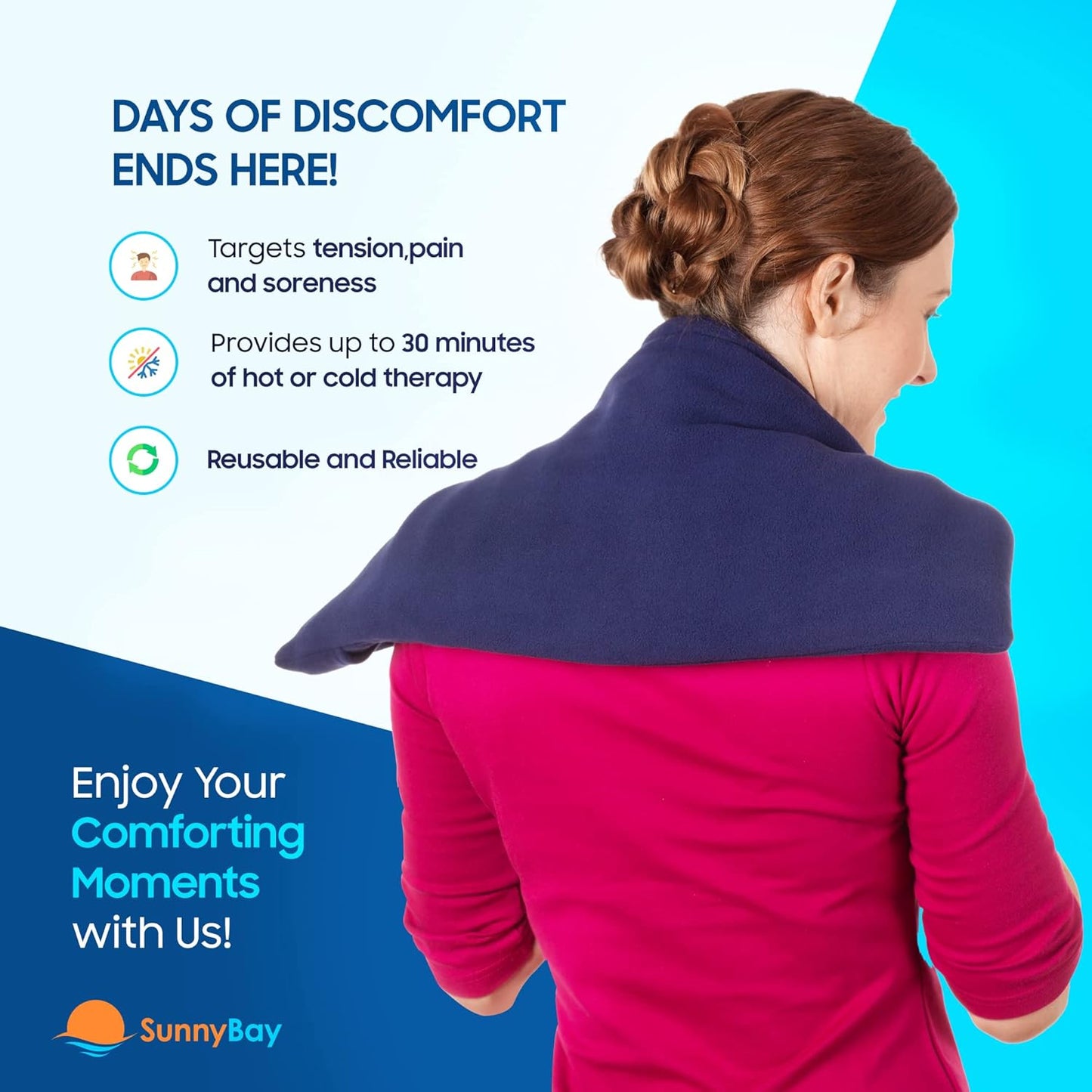 SunnyBay Extra Large Microwave Heating Pad, Microwavable Heavy Weighted Full Body Moist Hot or Cold Pack and Washable Fleece Cover, 10x24 Inches, FSA HSA Eligible, 2.8 lbs, Made in USA, Navy Blue