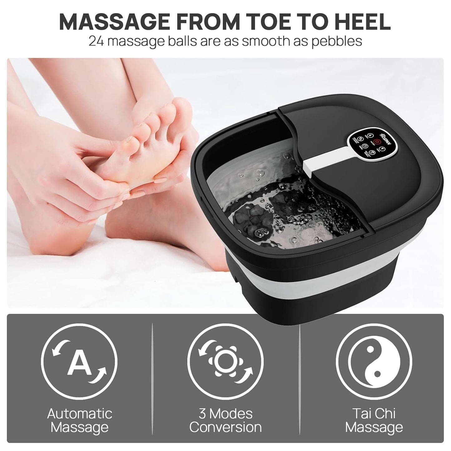 HOSPAN Collapsible Foot Spa Electric Rotary Massage, Foot Bath with Heat, Bubble, Remote, and 24 Motorized Shiatsu Massage Balls. Pedicure Foot Spa for Feet Stress Relief - FS02A