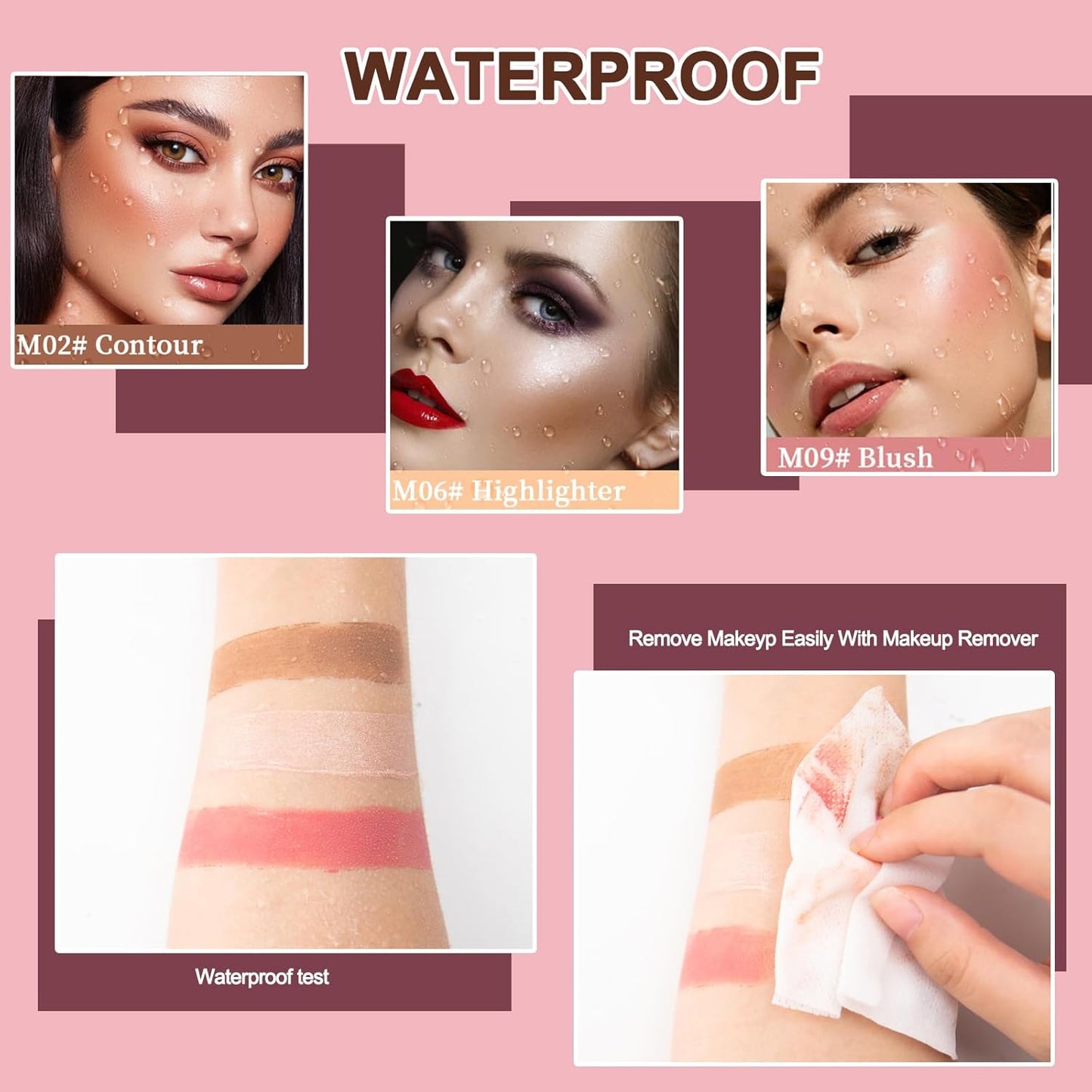 3 Pcs Cream Contour Stick Makeup Kit,Shades with Highlighter Stick,Blush Stick and Bronzer Contour Stick for Brightening and Trimming the Cheeks, Non-greasy, Waterproof Long-lasting Effect(#02,06,09)