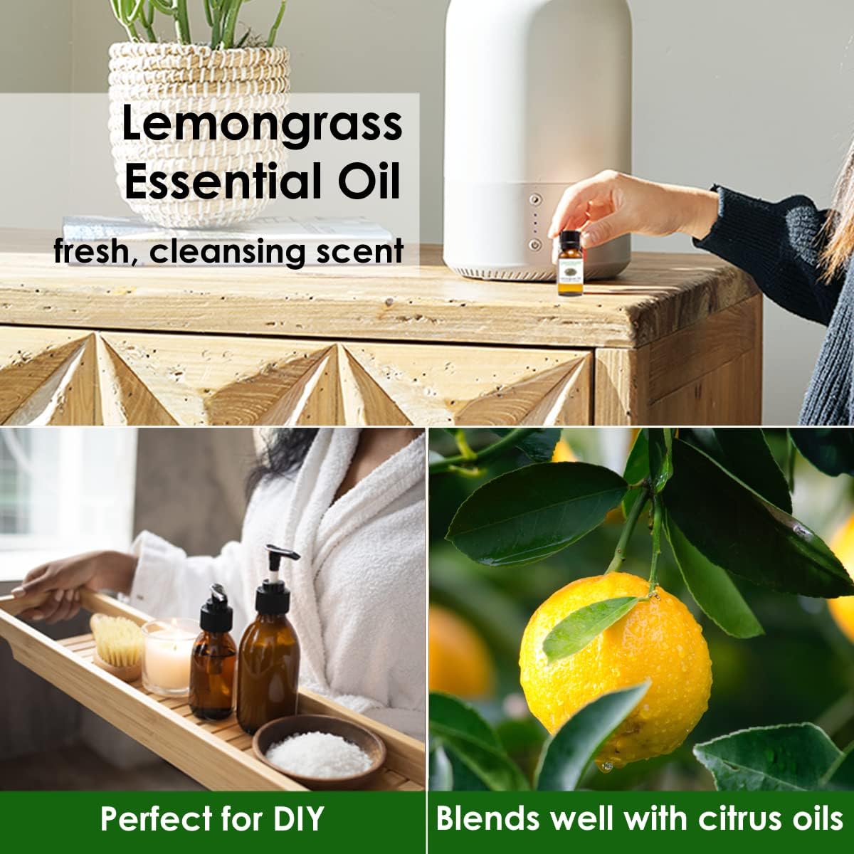 GreenHealth Lemongrass Essential Oil – 16 fl oz (473 ml) – 100% Pure & Uncut | Amber Glass Bottle for Aromatherapy, Cleaning, Candle Making & DIY Use