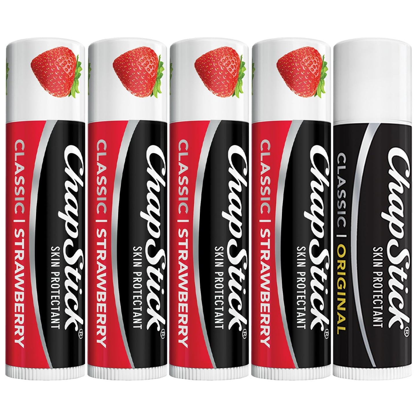 ChapStick Strawberry Lip Balm 4-Pack + 1 Classic Original ChapStick, Lip Moisturizer, 0.15 Oz Ea (5 Piece Set)
