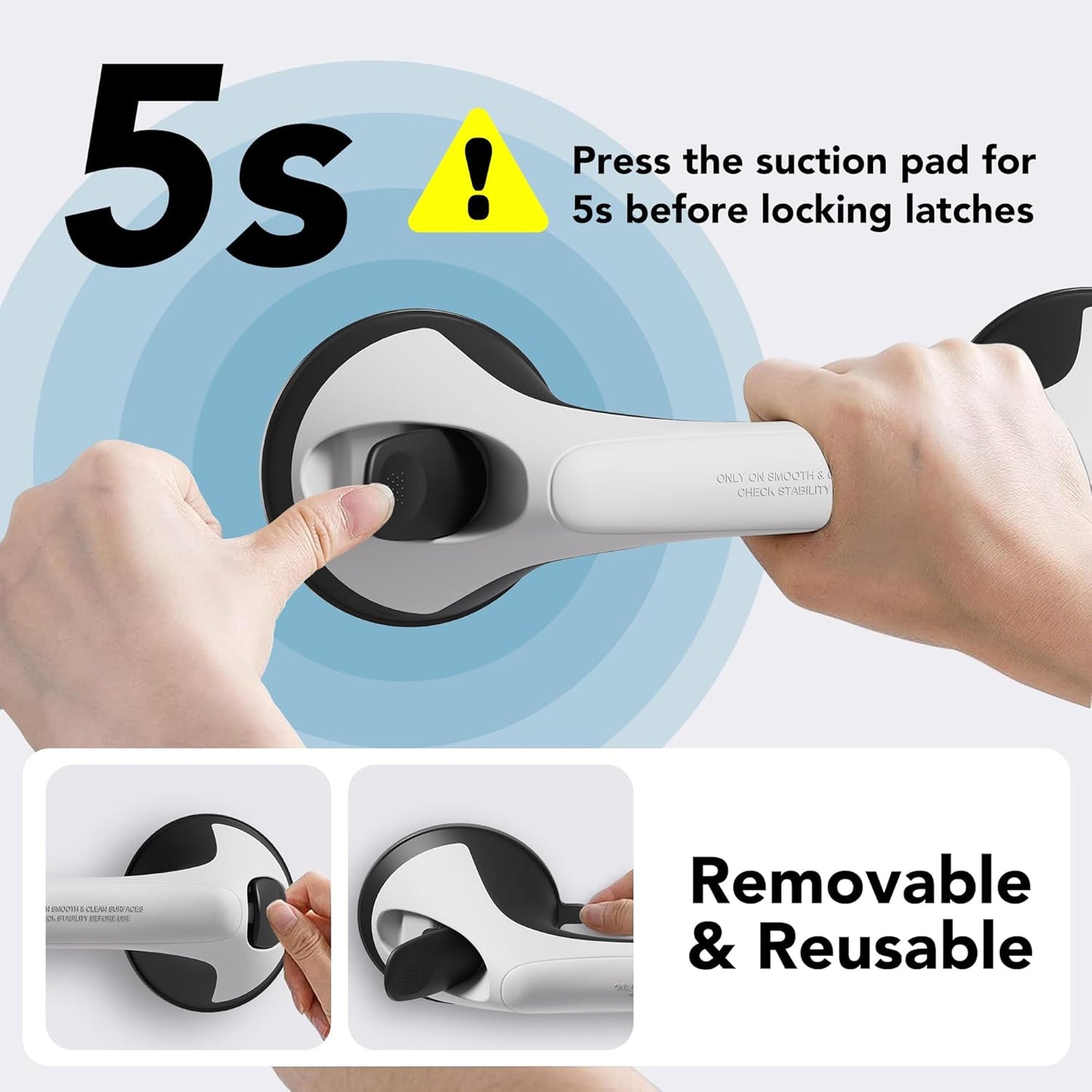 2 Pack 12 Inch Grab Bars for Bathtubs and Showers for Seniors, Heavy Duty Shower Handle for Elderly, Suction Cup Removable Handrails Handicap Bath Grip Bathroom Safety Grips (White and Black