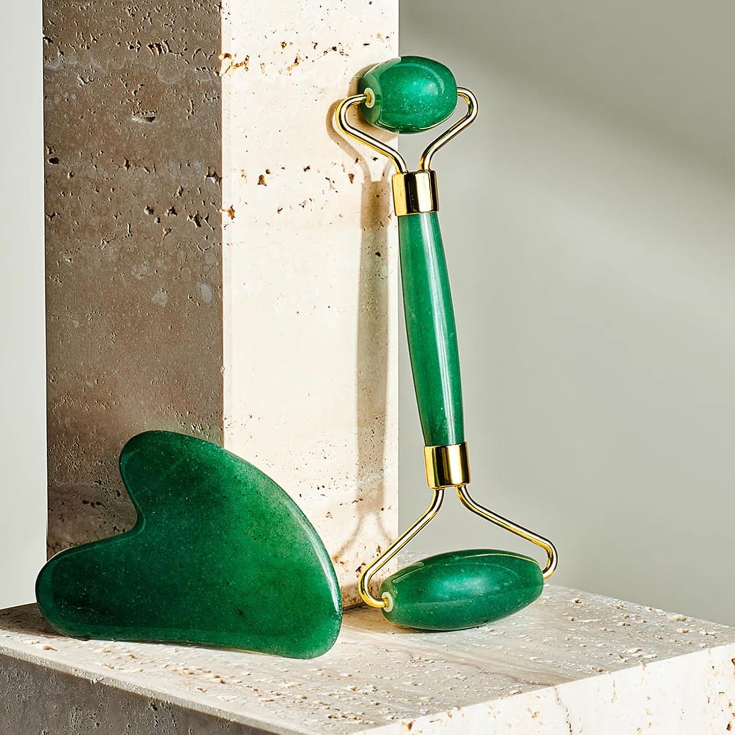 Gua Sha Facial Tools & Face Roller by ROSELYNBOUTIQUE Original Face Massager for Puffiness Wrinkless Skin Care Routine - Self Care Gift for Men Women (Aventurine)