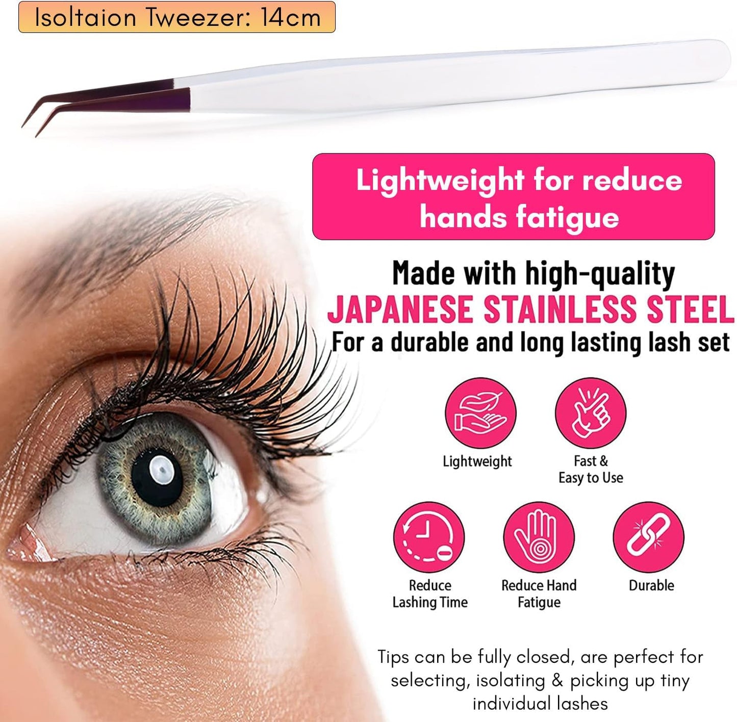 Isolation Tweezers for Eyelash Extension – 14cm Curved, White & Purple, Stainless Steel, Best for Individual Isolation & Classic Lashes, Pinzas para Pestaña (Matte White Purple)