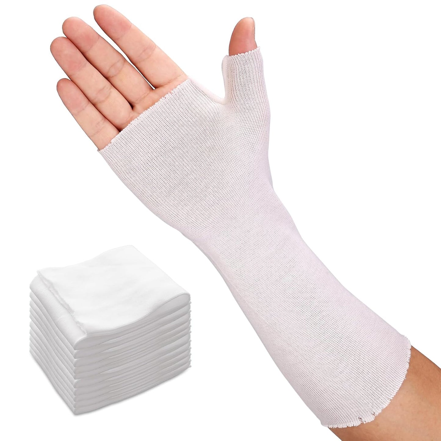 Velpeau Hand Socks for Splint (Pack of 10), Breathable, Thin Stockinette Tubing for Arm, Wrist Brace with Thumb Spica Liner, Cotton Gauze Sleeve, Under Cast Wrap, Arm Cover for Men and Women (White, Light Version, S)