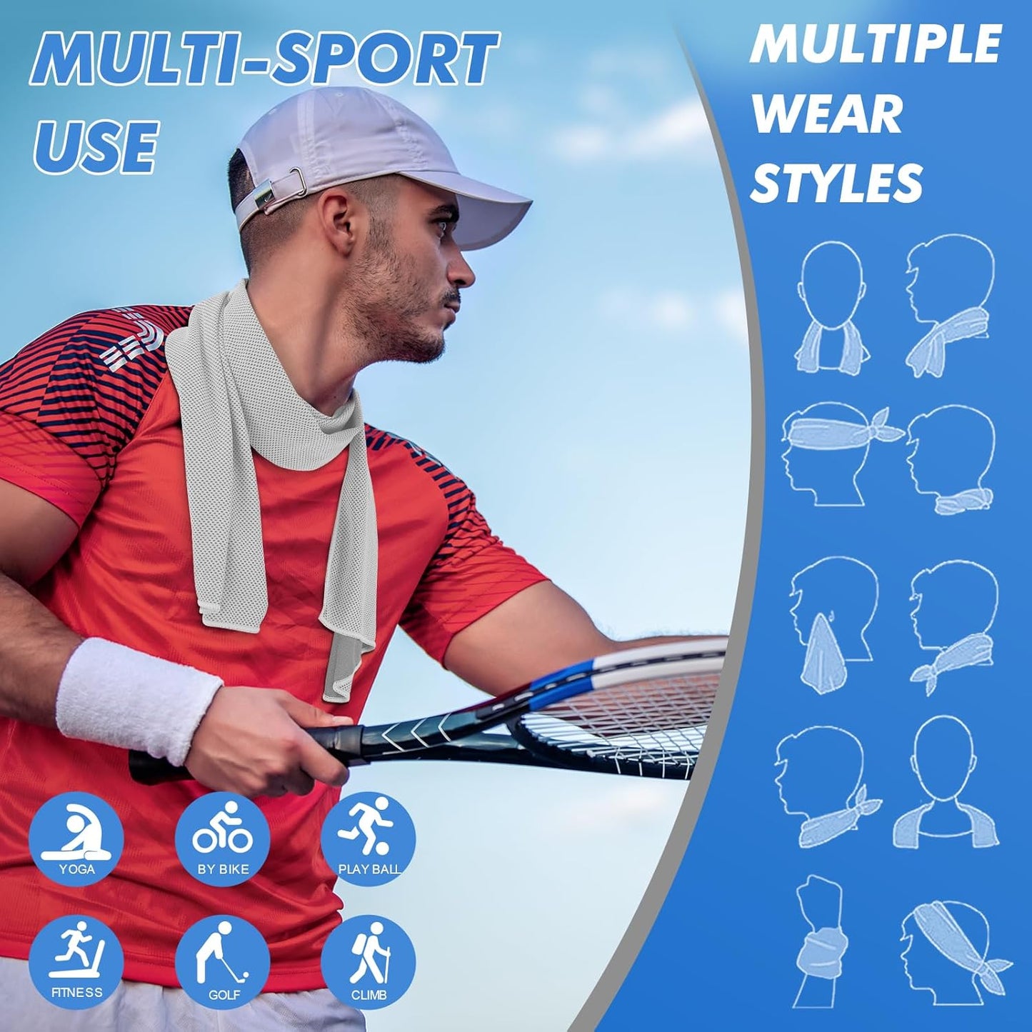 6 Pack Cooling Towels (47"x12") for Neck and Face, Ice Towel for Hot Weather, Soft Breathable Chilly Gym Towels, Microfiber Towel for Work Out, Yoga, Running, Camping & More Activities