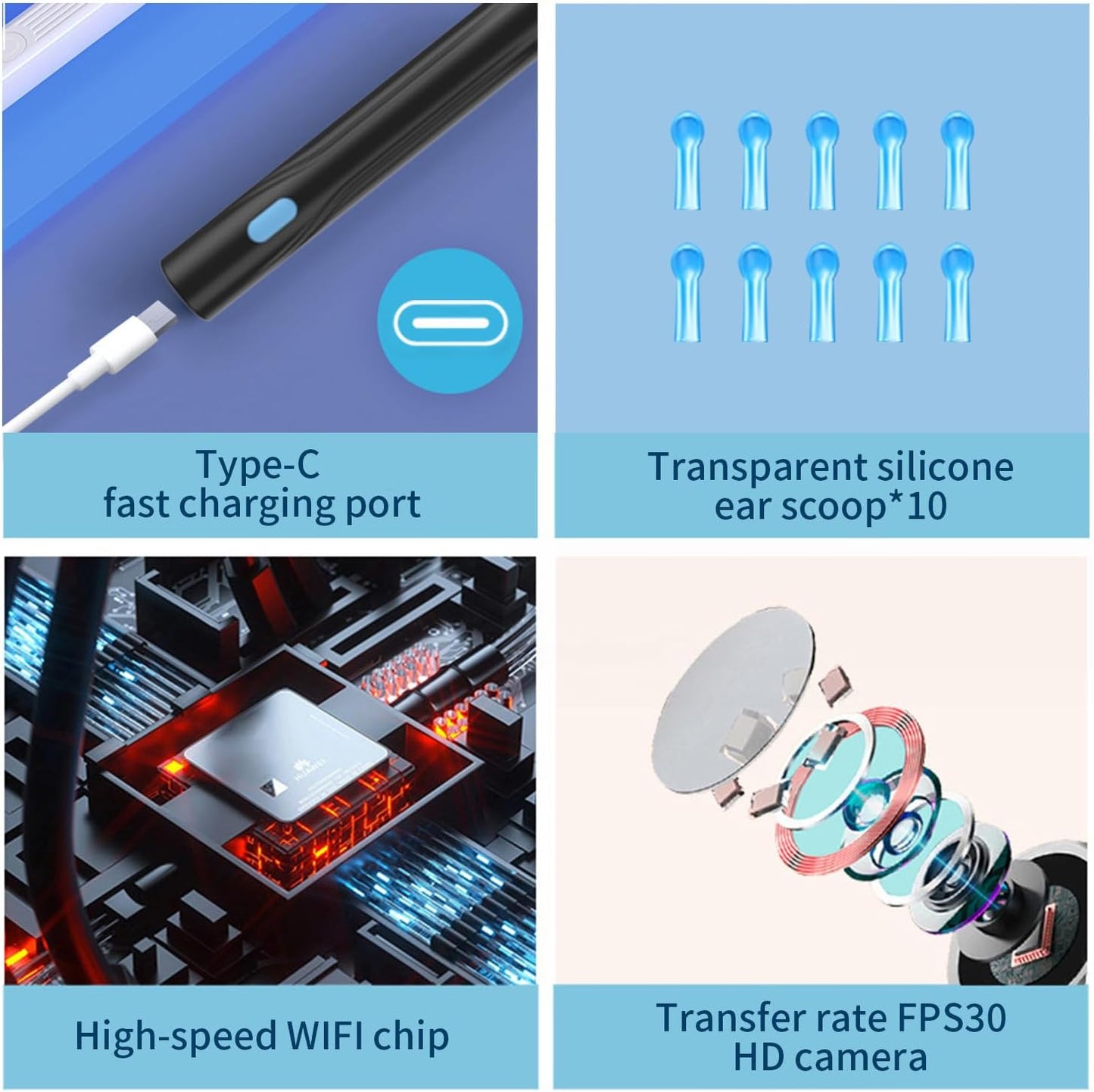 Wax Removal Tool for Ears, Earwax Remover Tools with 1080P Camera & 6LED Light & 8 Pcs Ear Set, Earwax Cleaning Kit with 10 Ear Spoon, Camera for iOS & Android (Black)