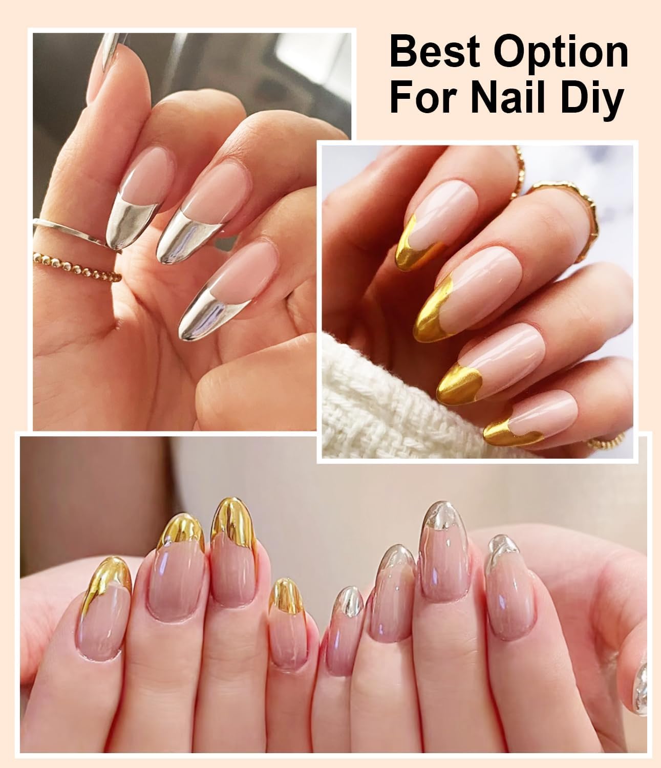 2 Jars Chrome Nail Powder：Mirror Effect Gold Chrome Nail Powder,Metallic Mirror Silver Chrome Powders Decoration for DIY Nail Art,Pigment Holo chrome powder with 4 Eyeshadow Sticks