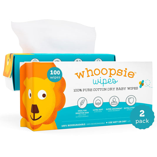 100% Pure Cotton Dry Wipes | 200 Count | Use Wet or Dry | Soft & Sensitive | Hypoallergenic | Extra Strong & Absorbent | Perfect for Diaper Changes, Runny Noses, Drool, Meal Time & Nursing