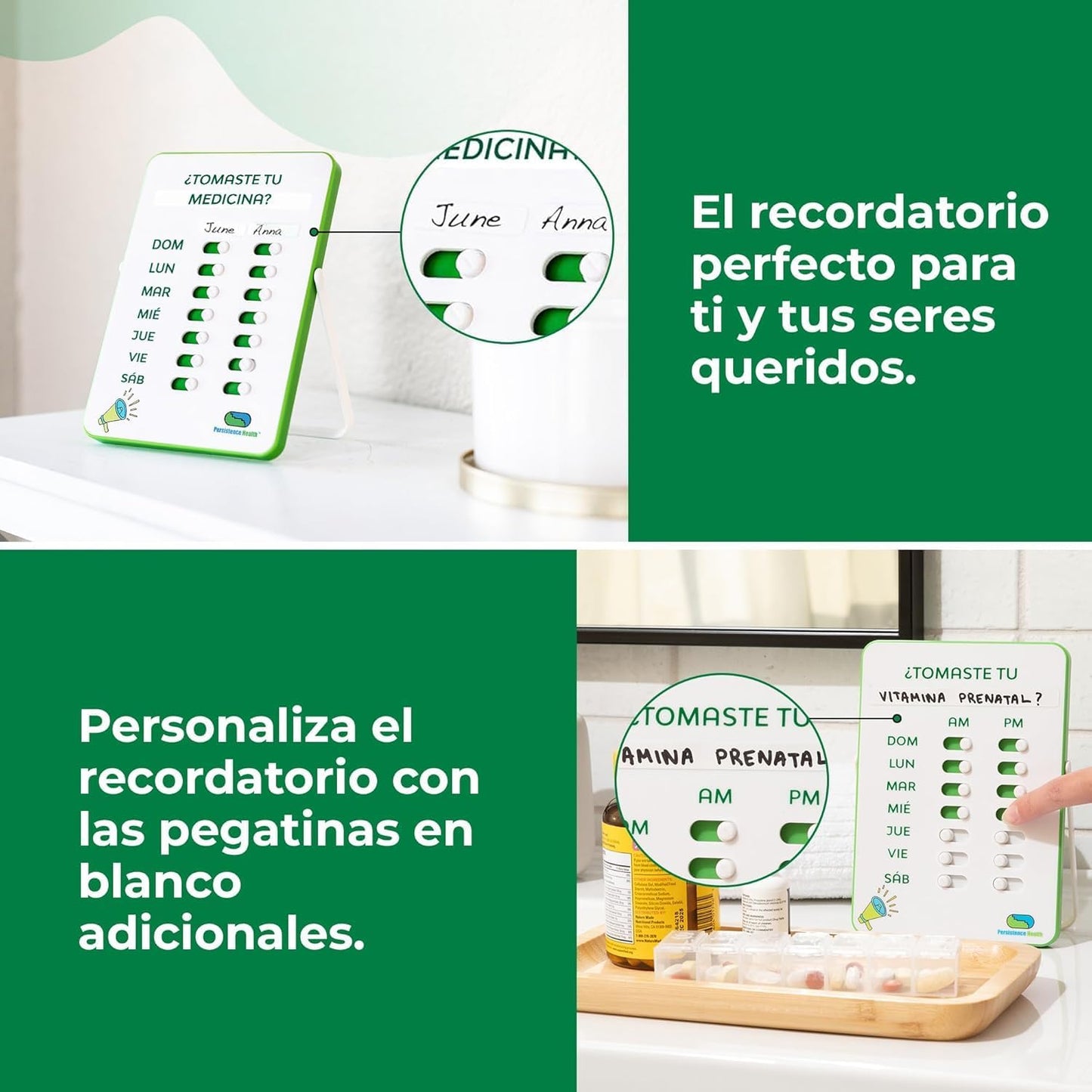 Medication Tracker & Pill Reminder | Visual Reminder Alarm | 7 Day AM PM Medication Reminder | Take and Slide | No More Second-guessing or Double-dosing | Perfect for The Elderly (Two Column Spanish)