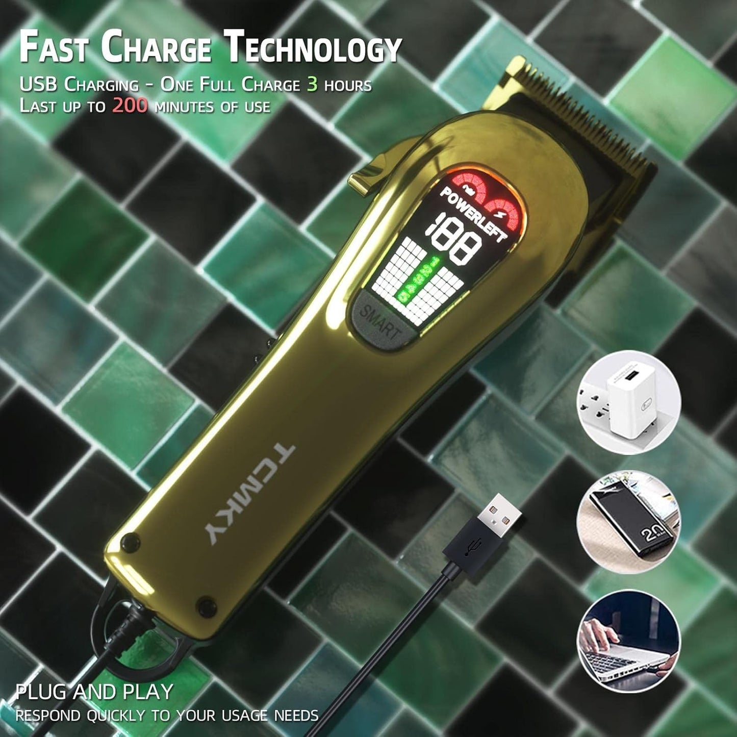 Hair Clippers for Men Professional Hair Trimmer for Men Cordless&Corded Barber Clippers for Hair Cutting & Grooming.Rechargeable Hair Trimmer Kit for Household (Golden)