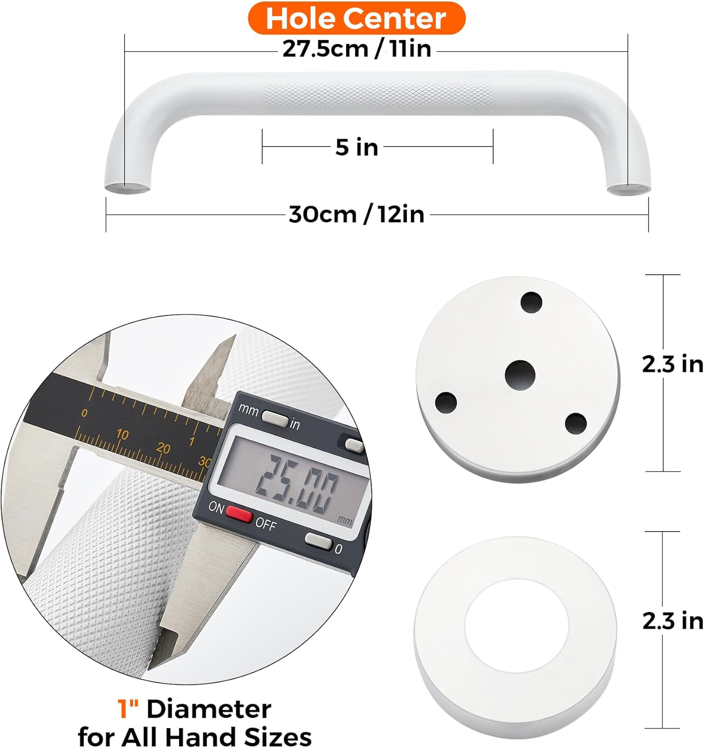 Grab Bars for Shower, 1 Pack 12-Inch Anti Slip Shower Handles for Elderly, Safety Shower Grab Bar, Stainless Steel Handicap Grab Bars for Bathroom (White 1" Diameter)