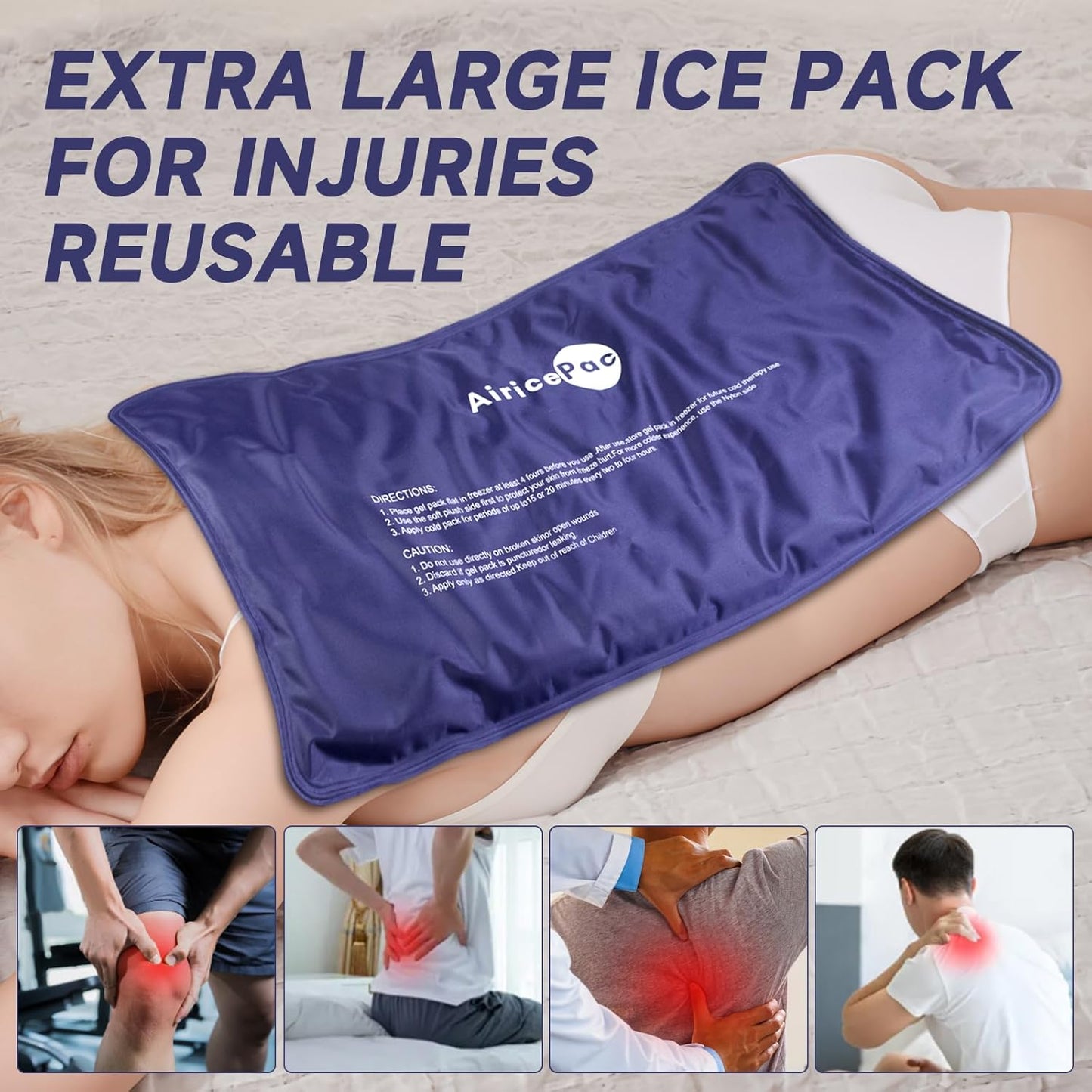 Extra Large Gel Flexible Back Ice Packs for Injuries Reusable, 11”x 20” Cold Pack Wrap for Knee Leg Neck Shoulder Hip Back Pain Relief, Cold Compress Therapy for Swelling, Bruises, Surgery