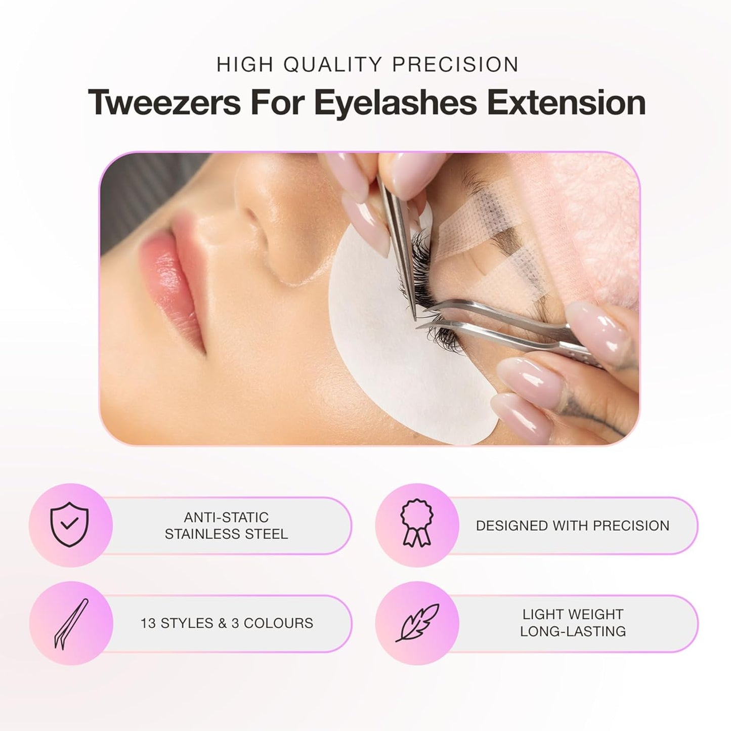 Curacoro Lash Tweezer - Professional & Precision Fiber Tip Grip Lash Tweezers for Eyelash Extensions, Multi Shapes & Purposes Tweezers for Volume, Isolation & Classic Lashes (Silver, Fan-lash-tic)